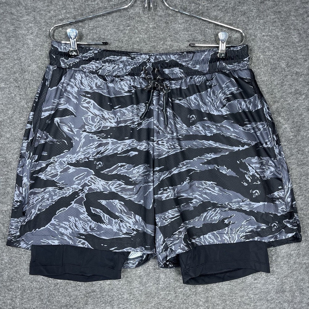 Savage Tacticians Shorts Mens XL Gray Black Tiger Stripe Camo Lined Drawstring